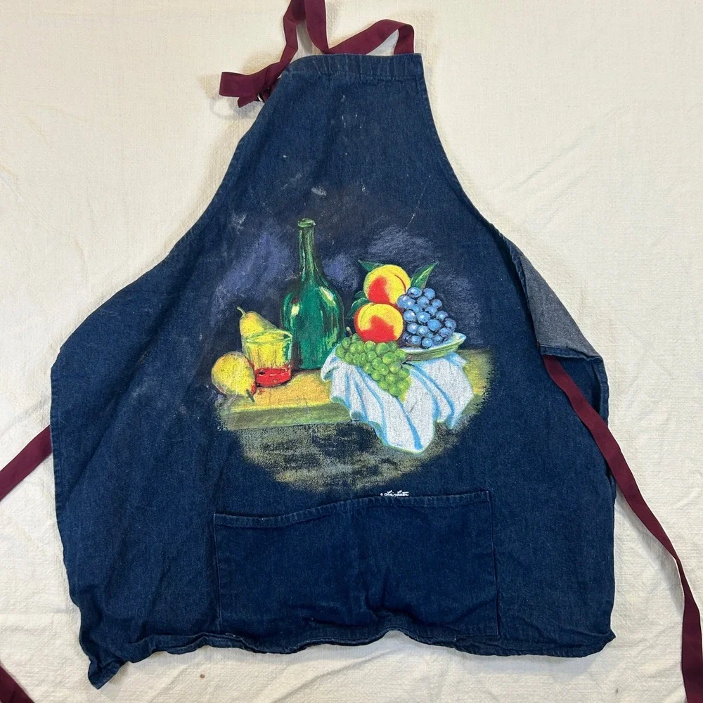 Lot of 4 Vintage Apron Liz Lauter Denim Cackleberry Home Egg Apron Christmas